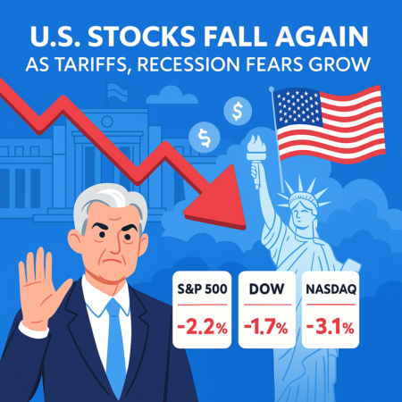 U.S. Stocks Fall Again as Powell Flags Risks from Tariffs, Recession Fears Grow